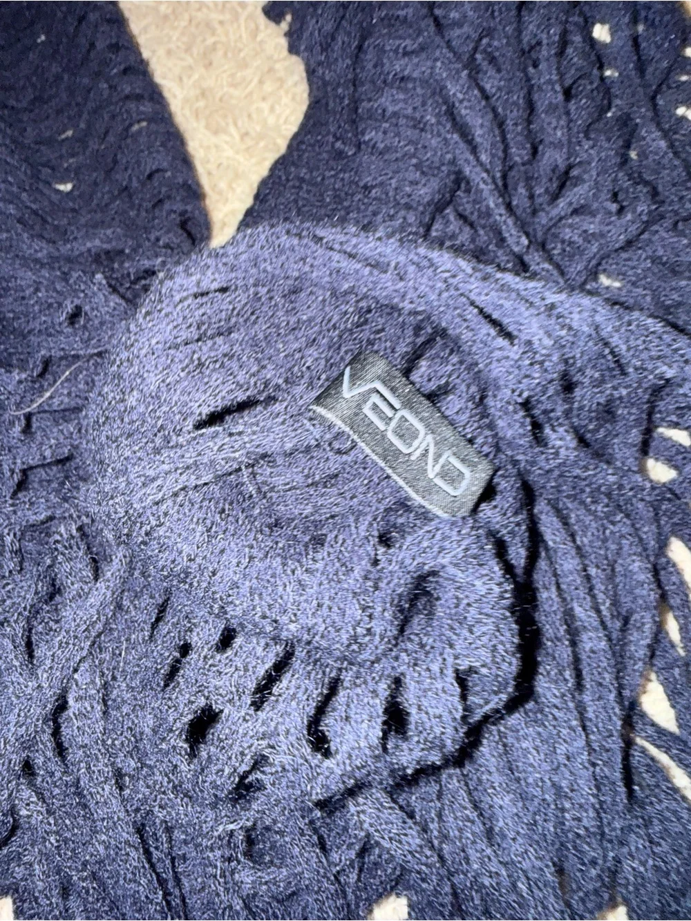 Navy Open-Weave Fringe Infinity Scarf